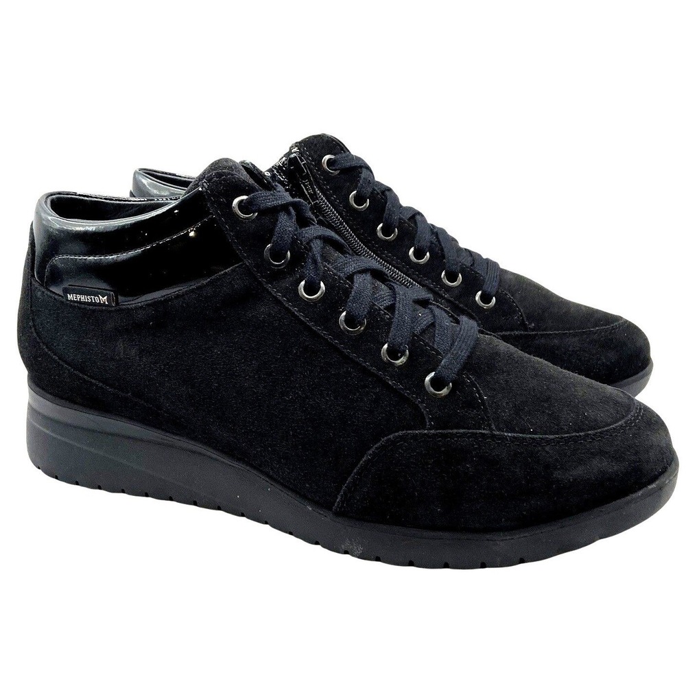 Mephisto Wedge Shoe Womens 10 Black Suede Walking Side Zip Comfort Orthopedic